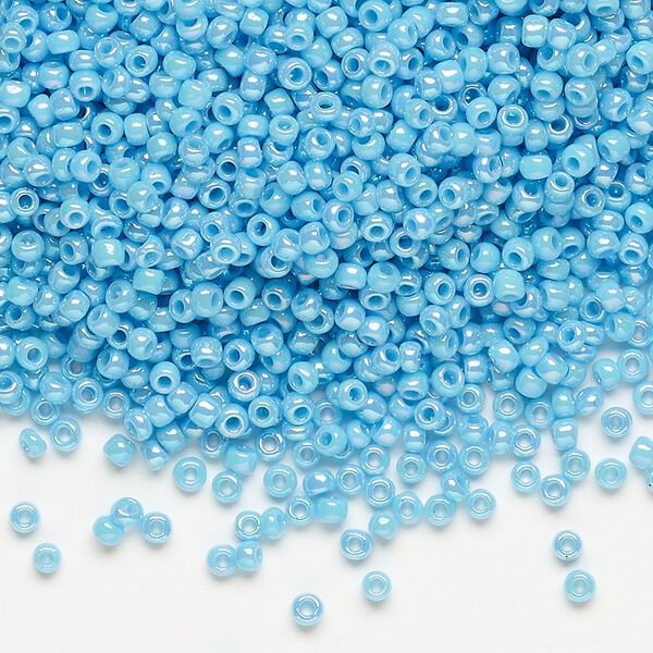 Seed bead, Dyna-Mites™, glass, pkg/1/2kg, #11 round, opaque rainbow light turquoise blue, (742R 11/0 RR). image number 0