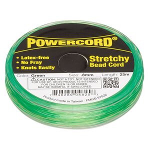 Cord, Powercord®, elastic, green, 0.8mm, 8.5-pound test. Sold per 25-meter spool.