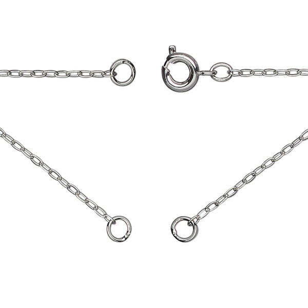 Necklace, silver-plated brass, 1.3mm cable, 18 inches in (2) 9" segments with (2) 3.5mm soldered jump rings and springing clasp. Sold Individually. image number 0