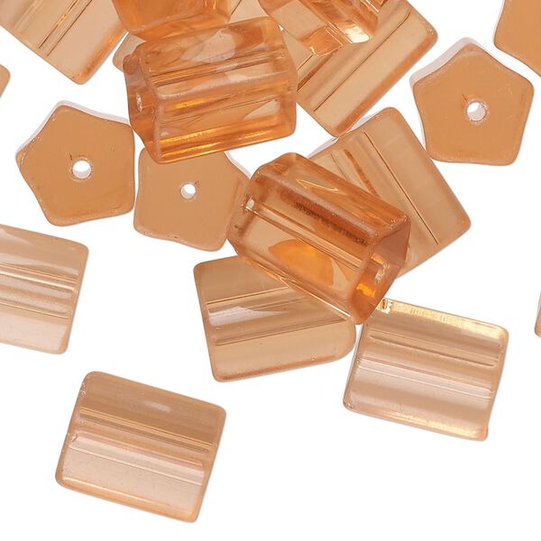 Bead, Czech pressed glass, translucent salmon, 12x10mm pentagon tube. Sold per 2-ounce pkg, approximately 30 beads. image number 0