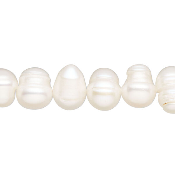 Pearl, cultured freshwater (bleached), white, 9x8mm-14x9mm rice, D grade, Mohs hardness 2-1/2 to 4. Sold per 15 " strand. image number 0