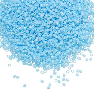 Seed bead, Delica®, glass, pkg/7.5g, #15 round, opaque turquoise blue (DBS-0725).