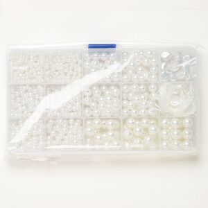 Bead mix, acrylic, cream and ivory, 4-12mm round and large twisted flat pebble. Sold per pkg of 500.