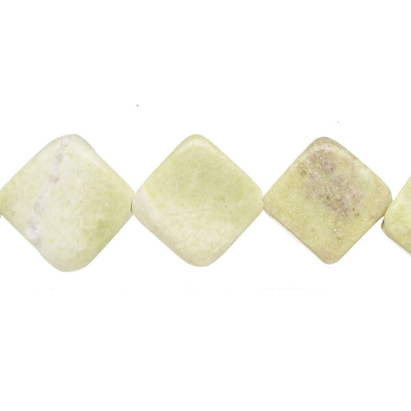 Bead, peridot "jasper" (serpentine) (natural), 12-15mm rounded flat diamond, D grade, Mohs hardness 2-1/2 to 6. Sold per 15" to 16" strand. image number 0