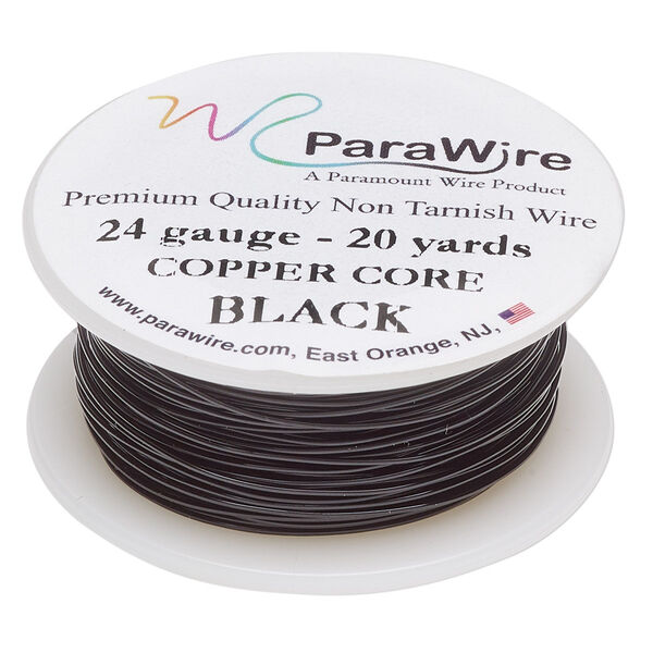 Wire, ParaWire™, black enamel copper, round, 24 gauge. Sold per 20-yard spool. image number 0