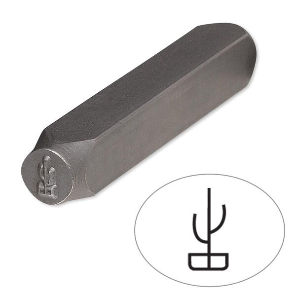 Stamp punch, tempered chrome vanadium steel, 6x3mm cactus, 2-3/4 x 3/8 inches. Sold individually. image number 0
