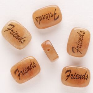 Red aventurine / enamel 1pkg6, double-sided "Friends" rounded flat rectangle bead 14x10mm