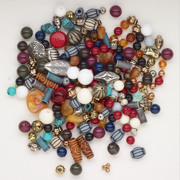 Bead mix, acrylic, mixed colors, 6x5mm-40x20mm mixed shapes. Sold per 8-ounce pkg, approximately 295 beads. image number 0