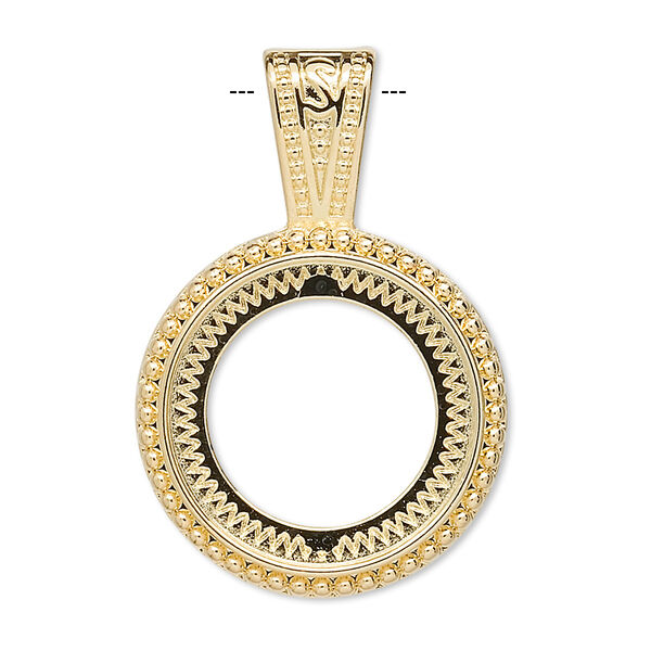 Pendant, gold-plated "pewter" (zinc-based alloy), 37x25mm round with rope design and 20mm round setting. Sold per pkg of 4. image number 0