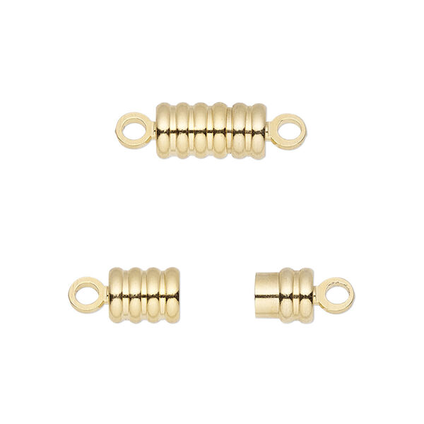 Clasp, magnetic, gold-finished brass, 11.5x6mm ribbed barrel. Sold individually. image number 0