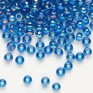 Seed bead, Miyuki, glass, pkg/25g, #6 rocaille, translucent rainbow Capri blue (RR-291).