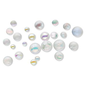 Cabochon, dichroic glass, clear and multicolored, 5-11mm non-calibrated round. Sold per 15-gram pkg, approximately 20-25 cabochons.