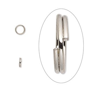 Split ring, imitation nickel-finished steel, 5mm round, 3.7mm inside diameter. Sold per pkg of 100.