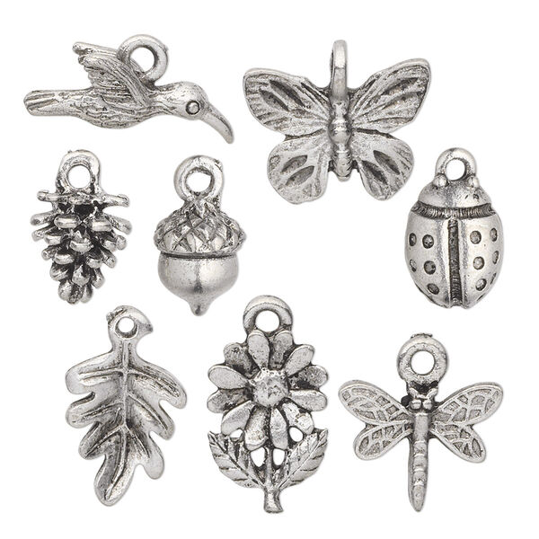 Charm set, antiqued pewter (tin-based alloy), 13x7.5mm-17.5x15mm nature theme. Sold per 8-piece set. image number 0