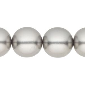 Bead, glass pearl, coated glass, grey, 16mm round. Sold per 15-1/2" to 16" strand, approximately 30 beads.