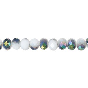 Bead 1pk 48 facets opaque white metallic green, Celestial Crystal® 6x4mm rondelle 15.5-16 inch