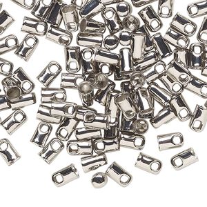 Cord end, imitation rhodium-plated steel, 5x3mm with 2mm inside diameter. Sold per pkg of 100.