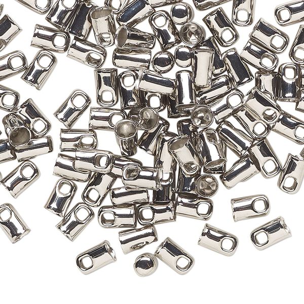 Cord end, imitation rhodium-plated steel, 5x3mm with 2mm inside diameter. Sold per pkg of 100. image number 0