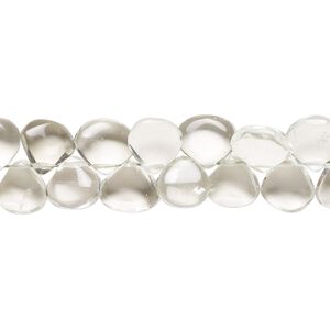 Green quartz 1pkg1, hand-cut top-drilled puffed teardrop bead 10 inch 7x6mm-9x9mm