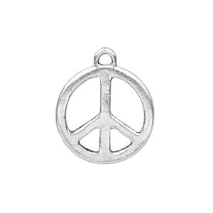Charm, antique silver-plated "pewter" (zinc-based alloy), 20mm peace sign. Sold per pkg of 10.