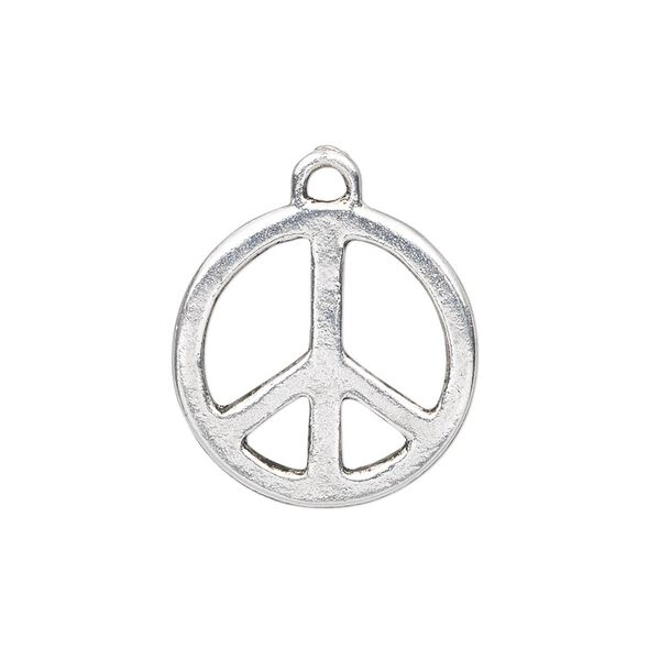 Charm, antique silver-plated "pewter" (zinc-based alloy), 20mm peace sign. Sold per pkg of 10. image number 0