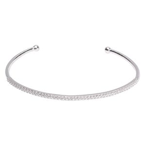 Bracelet, cuff, Create Compliments®, cubic zirconia and rhodium-plated sterling silver, clear, 2mm wide, adjustable from 6-1/2 to 7 inches. Sold individually.