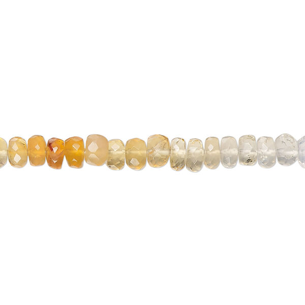 Bead, fire opal (natural), shaded, 4x1mm-5x3mm hand-cut faceted rondelle with 0.4-1.4mm hole, B+ grade, Mohs hardness 5 to 6-1/2. Sold per 17-inch strand. image number 0