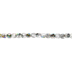 Bead, Czech fire-polished glass, clear vitrail, 3mm faceted round. Sold per 15-1/2" to 16" strand.