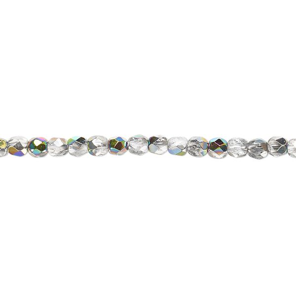 Bead, Czech fire-polished glass, clear vitrail, 3mm faceted round. Sold per 15-1/2" to 16" strand. image number 0