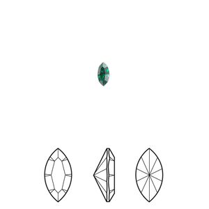 Fancy stone 6pk majestic green foil back, Crystal Passions® 5x2.5mm navette 4228