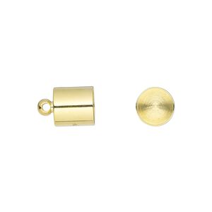 Cord end, glue-in, gold-finish brass, 8.5x8mm, approximately 7.4mm inside diameter. Sold per pkg of 10.