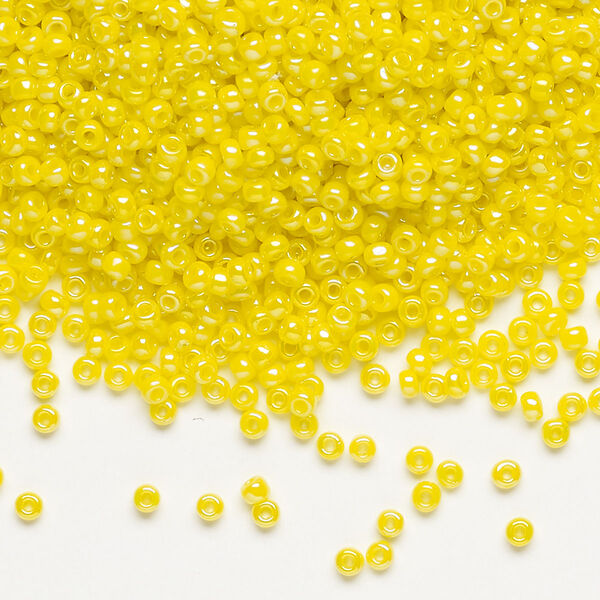 Seed bead, Dyna-Mites™, glass, pkg/40g, #11 round, opaque rainbow yellow, (731R 11/0 RR). image number 0