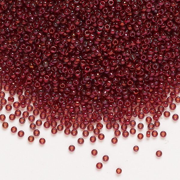Seed bead, Miyuki, glass, pkg/35g, #15 rocaille, translucent gold luster garnet (RR-315). image number 0