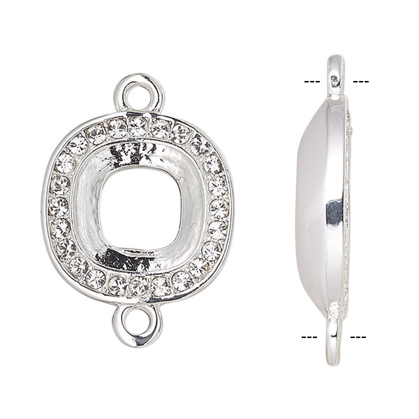 Link, Almost Instant Jewelry®, crystals and silver-plated "pewter" (zinc-based alloy), crystal clear, 15.5mm rounded square with 10mm cushion setting. Sold individually. image number 0