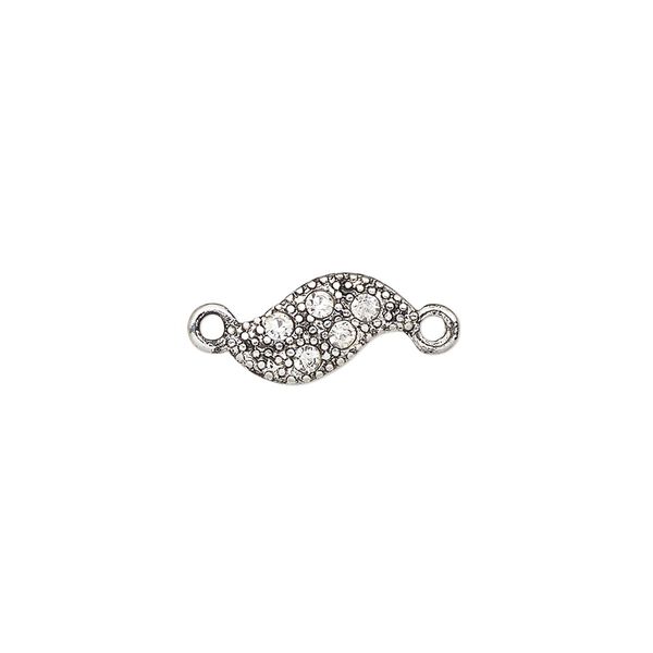 Link, antiqued silver-finished "pewter" (zinc-based alloy) and glass, clear, 18x7mm double-sided S-bar. Sold individually. image number 0