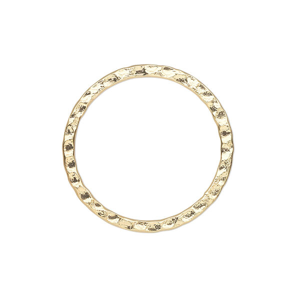 Component, gold-plated steel, 25mm double-sided hammered flat open round. Sold per pkg of 10. image number 0