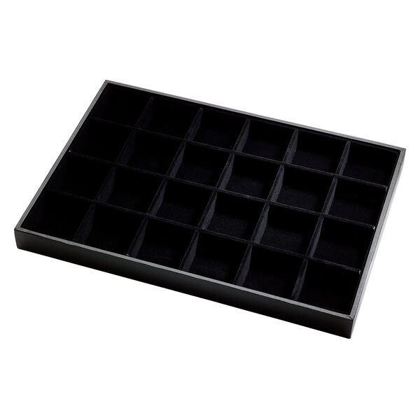 Display tray, leatherette and velveteen, black, 13-3/4 x 1-1/4 x 9-1/2 inches with 24-compartment insert. Sold individually. image number 0