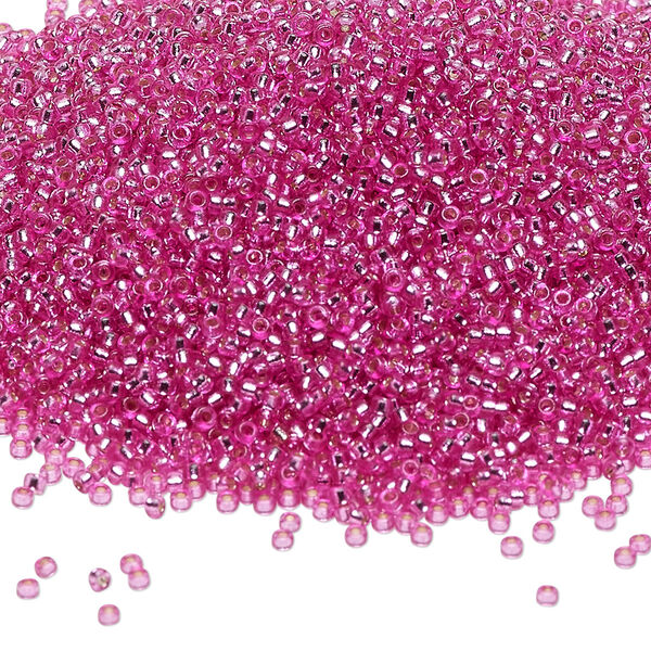 Seed bead, Miyuki, glass, pkg/35g, #15 rocaille, Duracoat® transparent silver-lined pink parfait, (RR-4267). image number 0