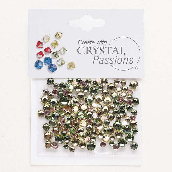 Flat back mix 1pkg144 peridot and jonquil foil back, Crystal Passions&reg; rhinestone 3.00-4.80mm hotfix round SS12 / SS16 / SS20 image number 0