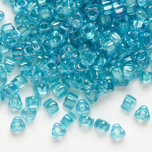 Seed bead, Miyuki 1pkg10g, glass, #5 triangle, transparent teal inside dyed color light blue (TR-1822)
