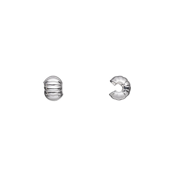 Crimp cover, silver-plated brass, 5mm corrugated round. Sold per pkg of 100. image number 0