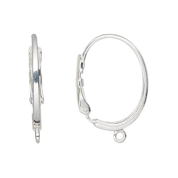 Ear wire, sterling silver, 27mm oval leverback with closed loop. Sold per pair. image number 0