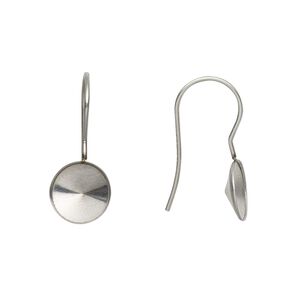 Ear wire fishhook 1pkg4 Almost instant jewelry®, 22mm / SS39 rivoli glue-in setting, stainless steel 1 pair