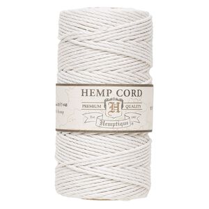 Cord, Hemptique®, polished hemp, white, 1.8mm diameter, 48-pound test. Sold per 205-foot spool.
