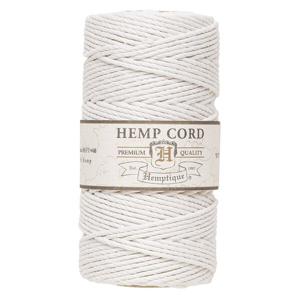 Cord, Hemptique®, polished hemp, white, 1.8mm diameter, 48-pound test. Sold per 205-foot spool. image number 0