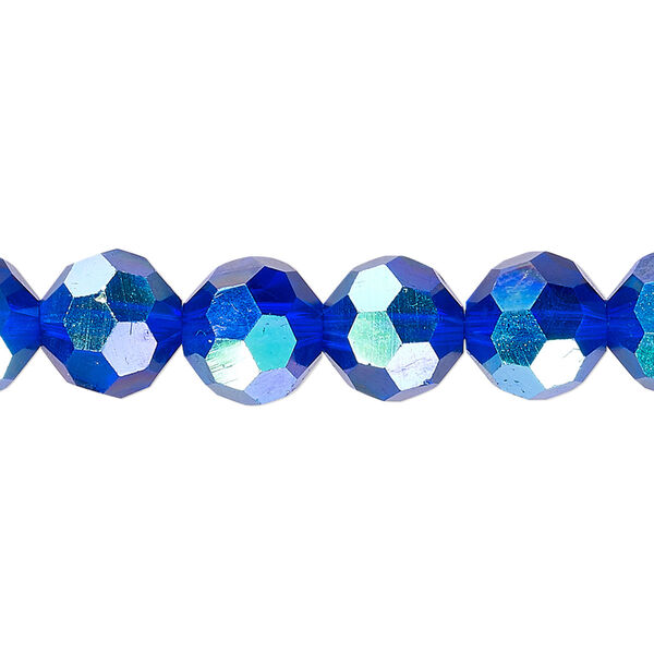 Bead 1pk 32 facets translucent cobalt blue AB, Celestial Crystal® 10mm round 15.5-16 inch image number 0