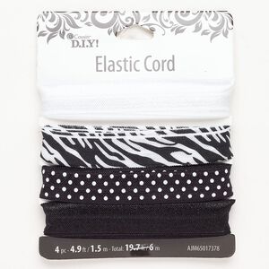 Cord 1pkg4 elastic, 15mm flat, 1.5 meter assortment black / white