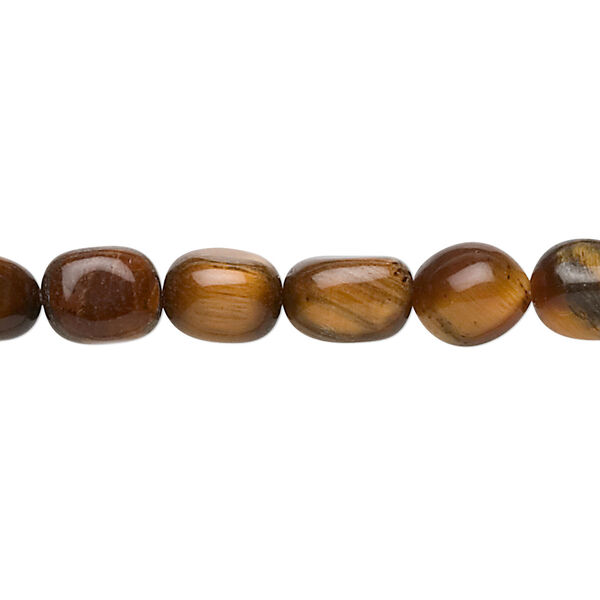 Bead, tigereye (natural), small to medium tumbled pebble, Mohs hardness 7. Sold per 15-1/2" to 16" strand. image number 0