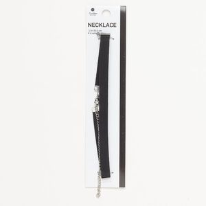 Necklace, choker, silver-finished "pewter" (zinc-based alloy) / steel / velvet, black, 10mm width, 12 inches with lobster claw clasp and 4-inch extender chain. Sold individually.