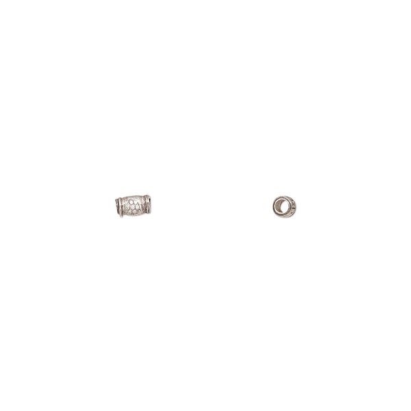 Bead, Hill Tribes, antiqued sterling silver, 3x2mm round tube with flower. Sold per pkg of 30. image number 0